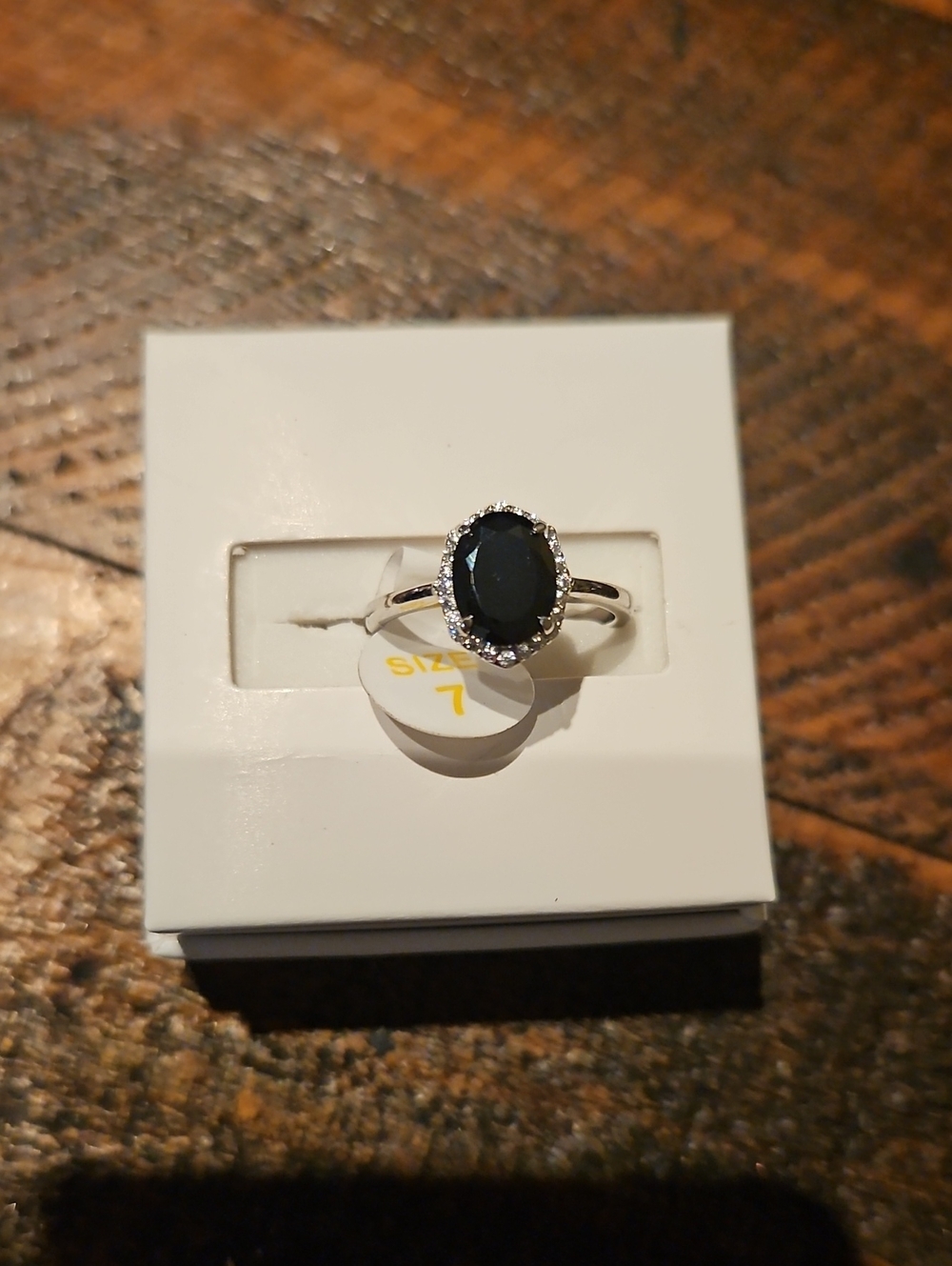 Sterling Silver Black Oval Halo Ring - Size 7